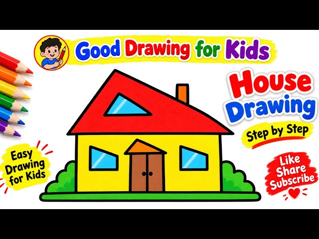 🏠 How to Draw a Cute House | Easy House Drawing for Kids | Step by Step Drawing