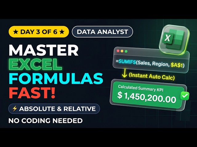 Master Excel Formulas in 1 Hour | Data Analyst (Day 3 of 6)