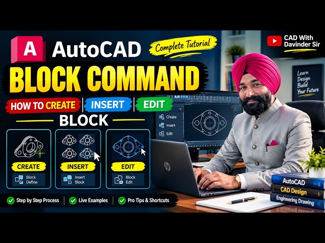 AutoCAD Block Command 🔥 | Create, Insert & Edit Block | Complete Tutorial #autocad #cad #caddesign 