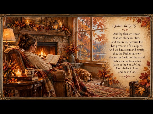 Abide in Him 🍂 Cozy Autumn Bible Reading by the Fire | 1 John 4:13–15 | Christian TV Art