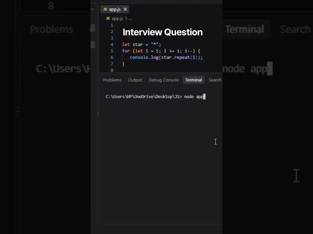 JavaScript Reverse Star Pattern Using repeat() | for Loop | JavaScript Pattern Program | Part-596
