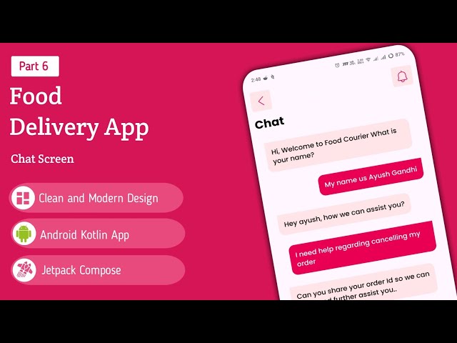Food Delivery App UI Kotlin Tutorial | Chat Screen in Android Studio