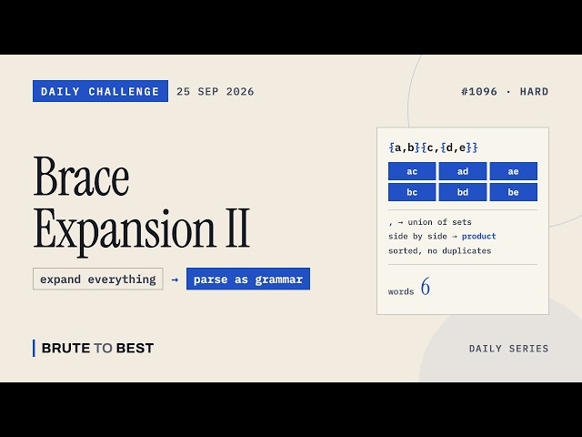 LeetCode Daily #1096: 25 Sep 2026 | Brace Expansion II Explained, Parsing Union and Product