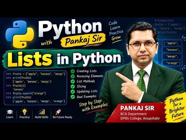 Lists in python !! Introduction of lists in python!! BBA and BCA classes!! 