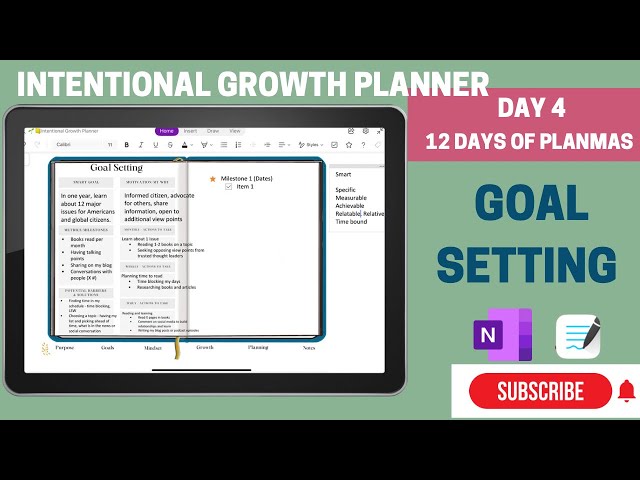 Goal Setting Template in OneNote using BlueTooth Keyboard and SMART Goal Method - Day 4 of Planmas