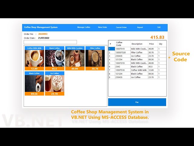 Coffee Shop Management System Project In VB Net Using Access database | Free Source Code
