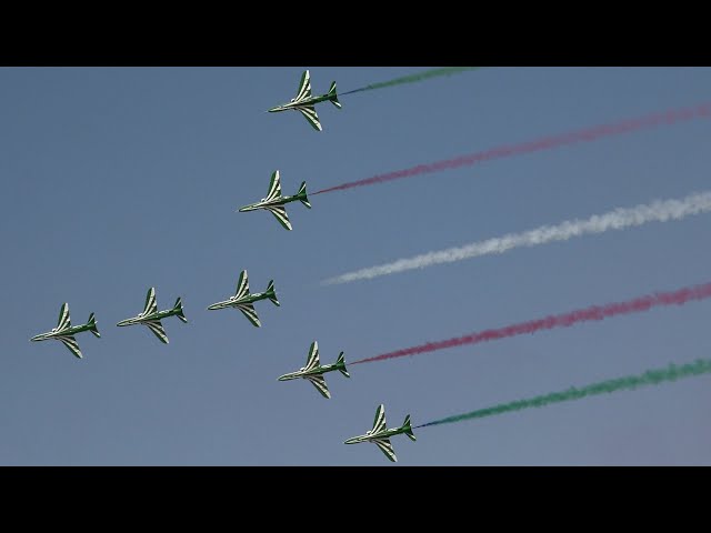 Saudi Air Force perform with the Saudi Hawks at Dubai Air Show 2021