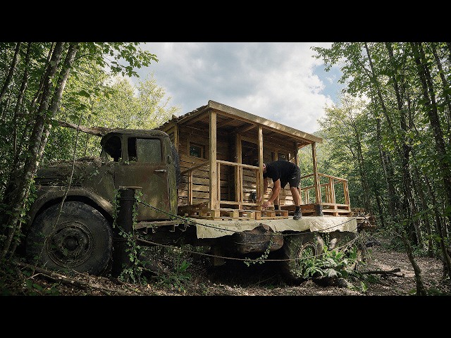 I Built a FREE House from PALLETS on TOP of an OLD TRUCK | Start to Finish