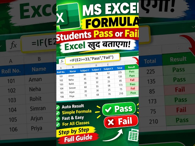 Excel Khud Batayega PASS ya FAIL 😱 | Students Result Automatic | MS Excel IF Formula