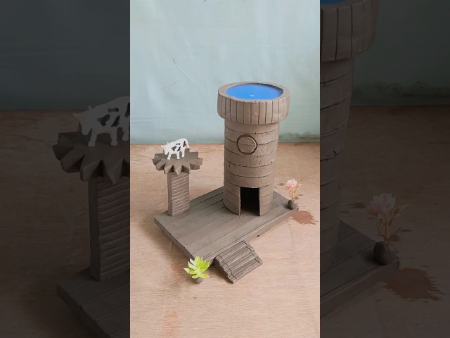 DIY Miniature Clay Water Tank & Village Scene #clayhouse #mudhouse #craft