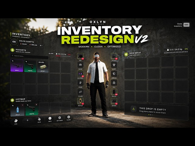 Ox-Inventory Redesign V2 | FiveM Script - LIVE EDITOR, CLOTHING ITEMS, TARKOV.. ESX/QBCORE/QBOX