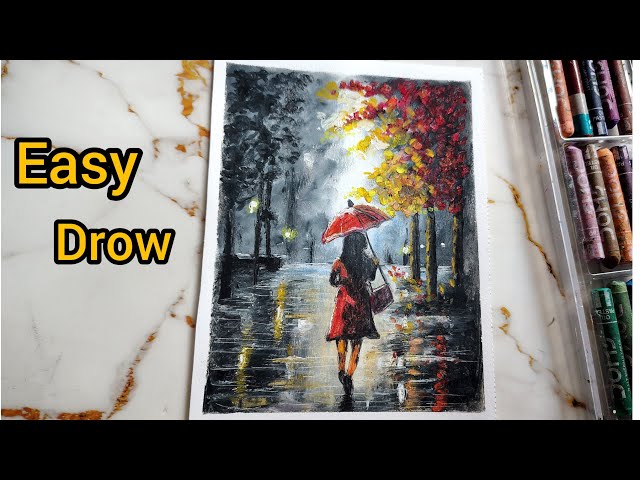 ✨😃Rainy street light drowning with oil pastel colour step by step 