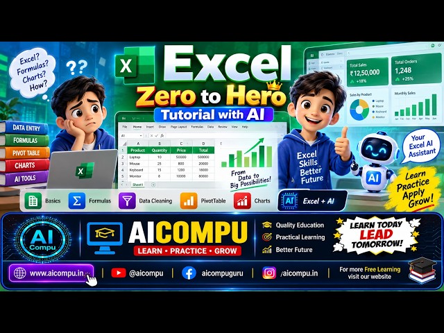 Excel Zero to Hero with AI 🚀 | Learn Excel Basics, Formulas, PivotTables & AI