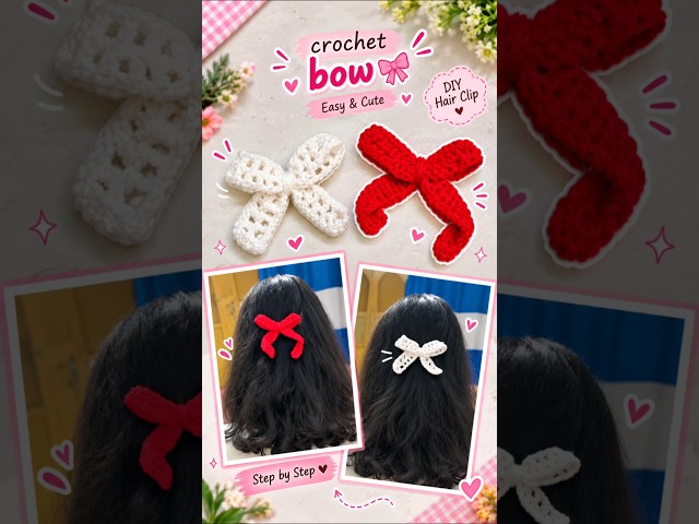 diy crochet bow clip | #diy #craft #craftyhome #shorts #handmade #crochet #shortsfeed #crochetbow