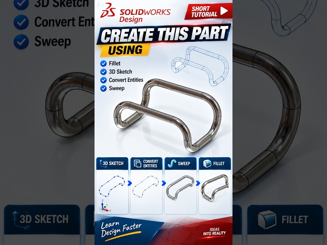 SolidWorks Fillet + 3D Sketch + Convert Entities + Sweep | Create This Part #shortsindia
