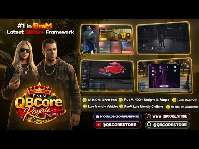 FiveM Server Sale 2026・QBCore Official Royale Edition・400+ Script・Car・Maps・ Clothes・#ragemp・#fivem