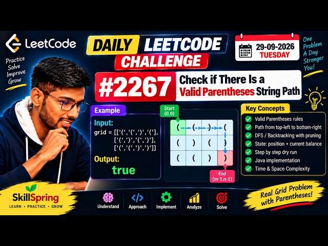 Daily LeetCode Challenge #2267 | Valid Parentheses String Path | Java | 29-09-2026