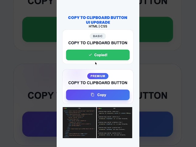 Copy to Clipboard Button UI Upgrade | Basic vs Premium | HTML CSS #shorts #foryou #buttondesign