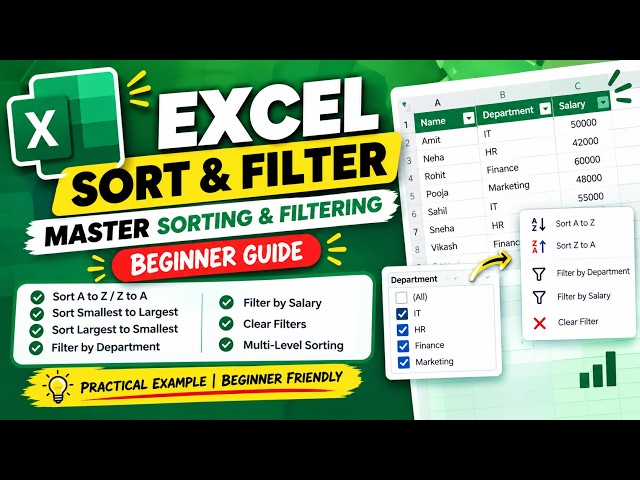 Excel Sort & Filter Tutorial for Beginners | Master Sorting & Filtering in Excel.