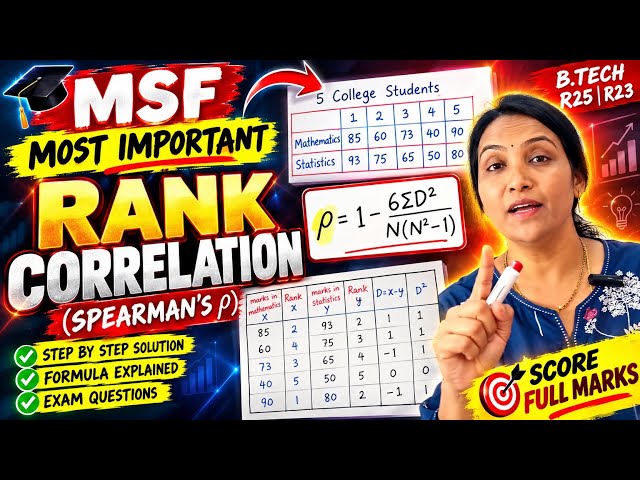 MSF Most Important 🔥 Rank Correlation | Spearman’s Rank Correlation | B.Tech R25/R23 | Exam Ready