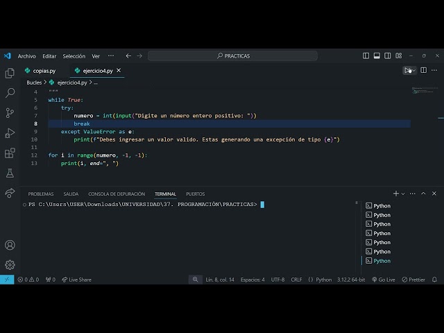 EJERCICIO 4 - BUCLES EN PYTHON: BUCLE FOR Y WHILE📚💻