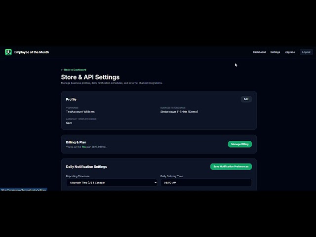 Employee of the Month Shopify Review API Data App Request
