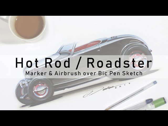 Traditional Roadster Pen Sketch & Rendering w/ Pinstripe Chris