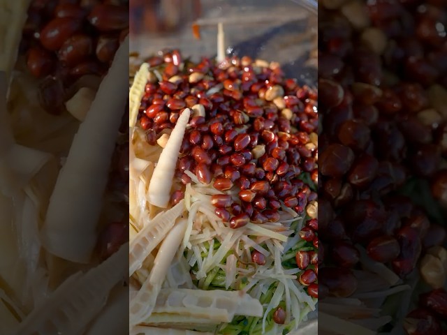Traditional Chinese-Style Flour Snacks with Meat, Cucumber, Carrot & Bamboo Shoots