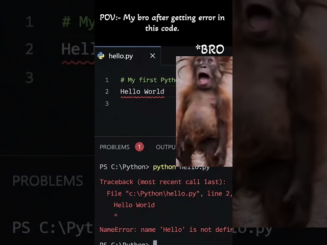 Bro Got an Error in print("Hello World") 💀😂 | Python Programmer Problems #shorts #pythong #funny