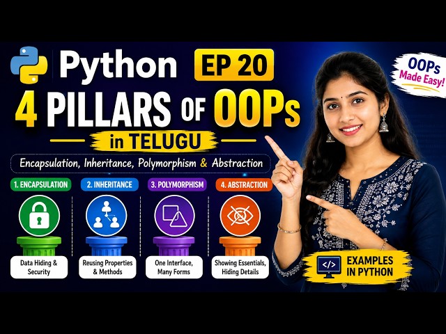 🔥 Python OOPs – 4 Pillars Explained in Telugu | Complete OOPs Concept