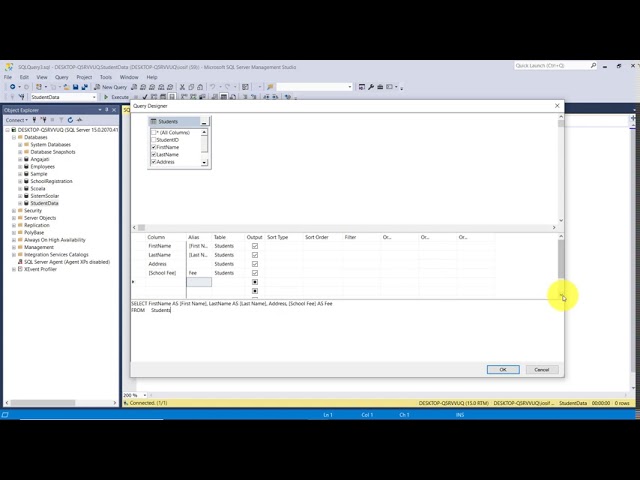 SQL Tutorial with Microsoft SQL SERVER | Query Designer