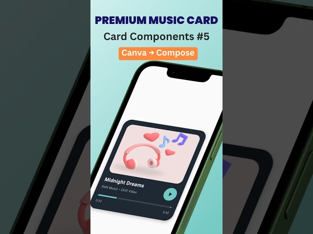 Music Card UI in Jetpack Compose | Card Components #5 | Android UI Design Tutorial #Shorts