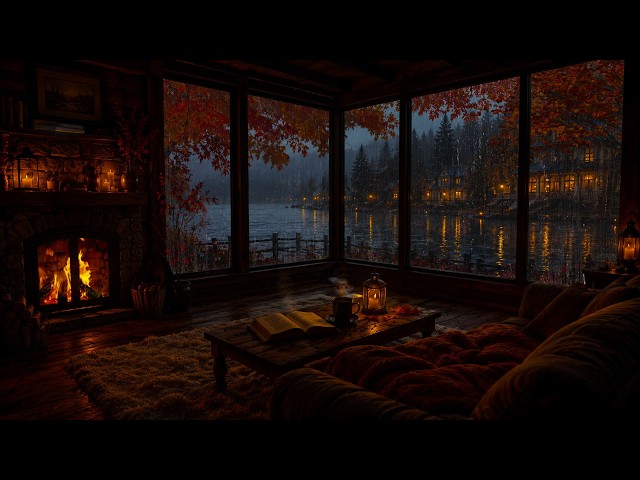 NO ADS🔕🌧️Rainy Day Cozy Fall Ambience🍂 Rain Sound Outside Window & Warm Fire For Study,Sleep,Relax💤