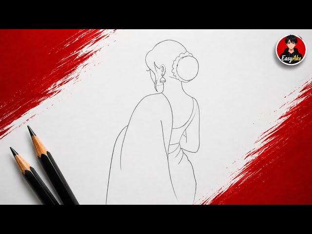 Easy Beautiful Girl Back Side Drawing | Simple Pencil Sketch Tutorial Step by Step 