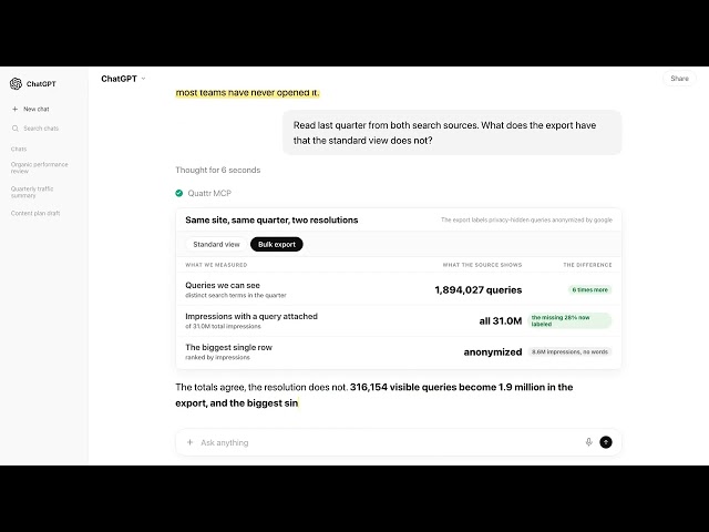 Compare GSC and BigQuery Data in ChatGPT & Claude with Quattr MCP