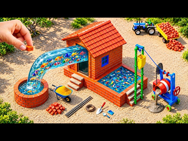 DIY Construction Science Project - Building a Modern Fish House and Water Well with Brick and Cement