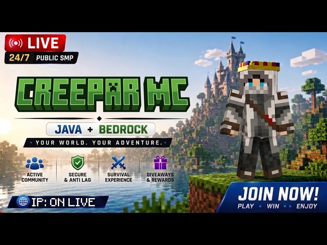 🔴 TEMP CREEPPERMC Public SMP | Java+pe  24/7 | LIVE  #minecraft #shortslive #shortsfeed #tranding