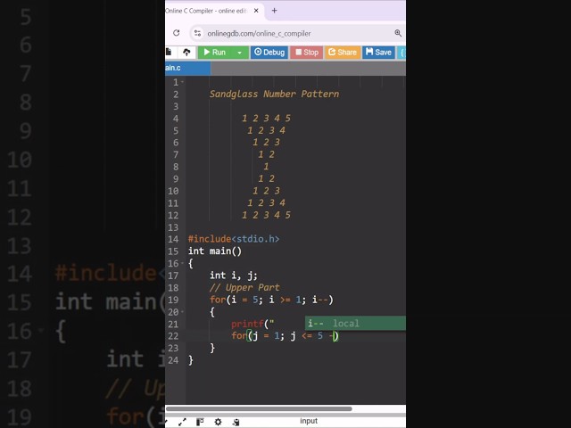 Print Sandglass Number Pattern In C | C Programming | #clanguage  #cprogramming #coding #logic #code