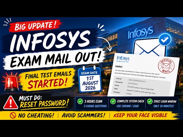 Infosys SP and DSE Exam Mail Out | 1 Aug Exam Mail | Virtual Coding Exam