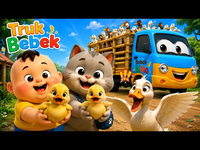 Fun Duck Herding🤩✨ | New Indonesian Kids Song - The Duck Truck Wheels Go Round 🚚🎵 | BiMo Kidz