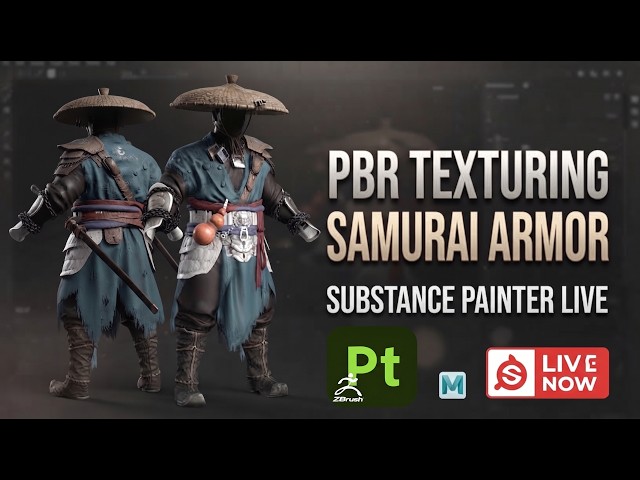 Texturing a AAA Samurai Character in Substance Painter | PBR Workflow 🔴 LIVE