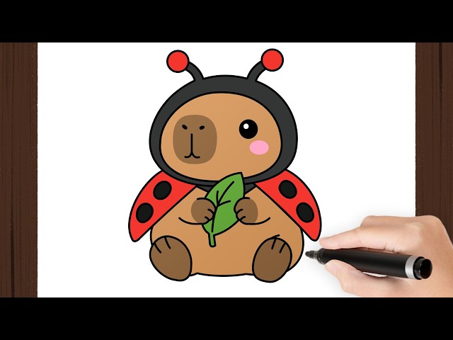 How To Draw a CAPYBARA in a LADYBIRD HOOD | Easy Kawaii