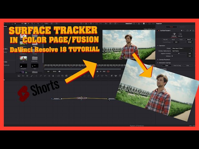 Surface tracker adding a logo in the color page and Fusion DaVinci Resolve 18
