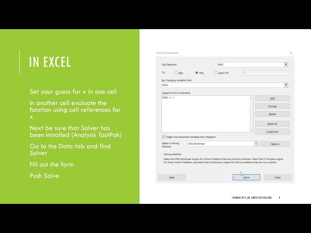 Optimization of a function using Excel Solver