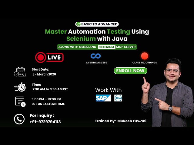 Live Training - Automation Testing Using Selenium With Java With GenAI  From 3rd March 2026