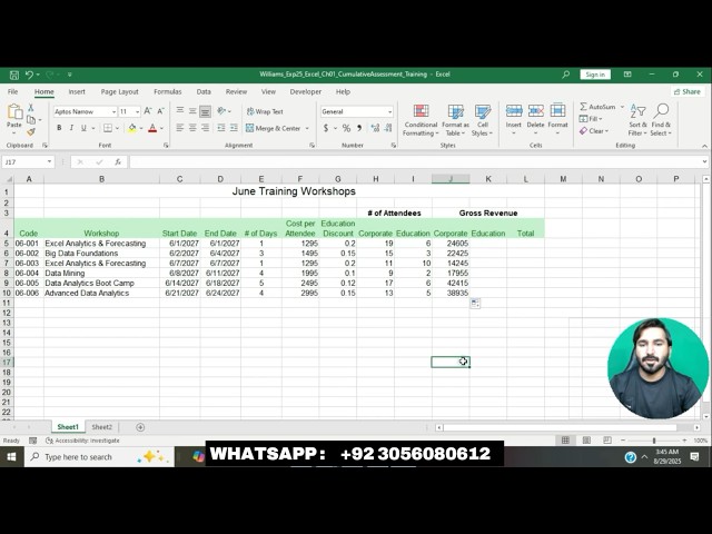 Excel Chapter 1: Grader Cumulative - Training (PC and Mac) |  Exp25_Excel_Ch01_CumulativeAssessment
