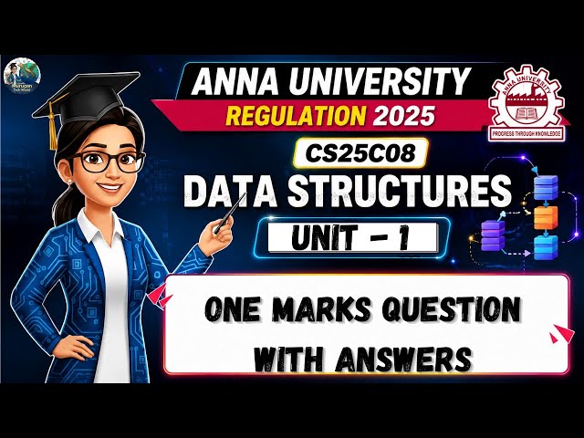 One Marks MCQs question with answers in Data Structures Tamil | CS25C08 | Unit-1 | AU Reg 2025.