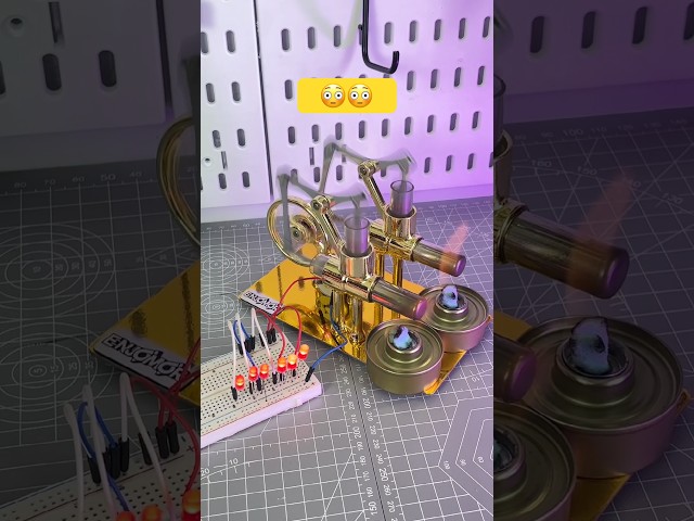Stirling Engine Powering LEDs #diyengine #stirlingengine