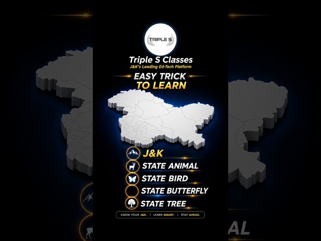 J&K GK Quick Revision Series - State Animal Bird Butterfly Tree in 60 Seconds @TripleSClasses