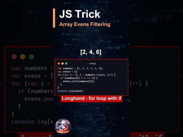 JS Array Evens Filtering | Longhand v Shorthand | JavaScript Tips and Tricks #shorts #coding #webdev
